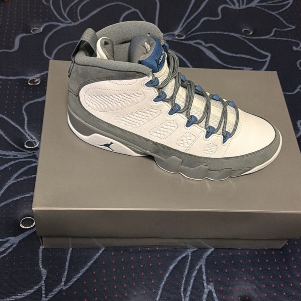 Nike Men's White and Gray High-Top Sneakers with Blue Accents